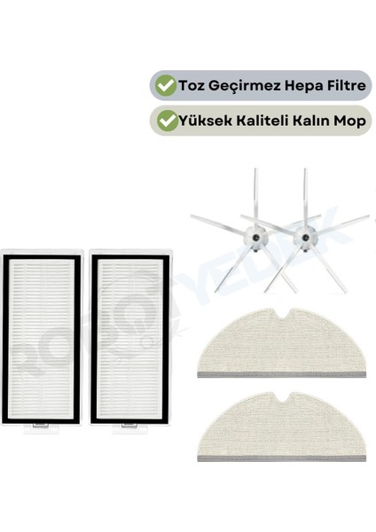 Roborock Q7 Max, Q7 Max Plus Beyaz Uyumlu Yedek Hepa Filtre Yan Fırça Mop-6 Parça