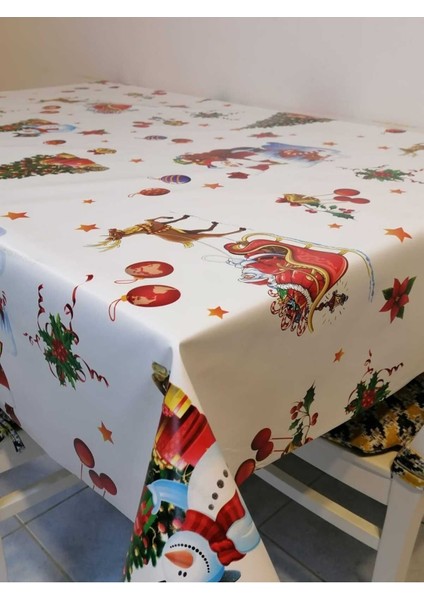 Yeni Yıl Desenli Elyaflı Pvc Muşamba - Silinebilir Masa Örtüsü