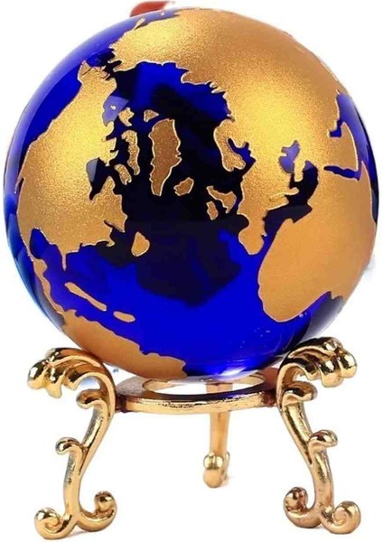 Dünya Haritası Temalı Tamamı Cam Üretim Kristal Küre Gold Model Metal Standlı Masaüstü Hediyelik Set indirimleri