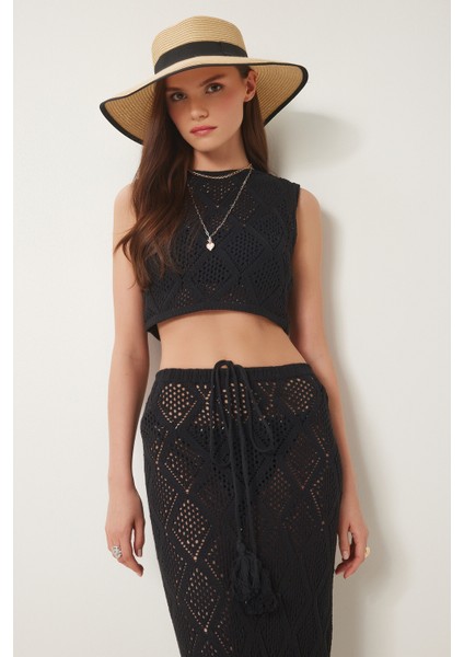 Ajurlu Yazlık Triko Crop Etek Takım