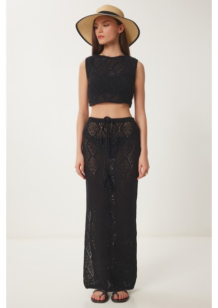 Ajurlu Yazlık Triko Crop Etek Takım