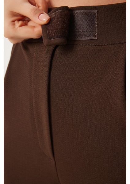 Beli Cırtlı Rahat Palazzo Pantolon LRV0003 KAHVERENGİ