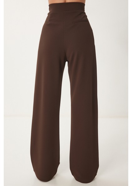 Beli Cırtlı Rahat Palazzo Pantolon LRV0003 KAHVERENGİ