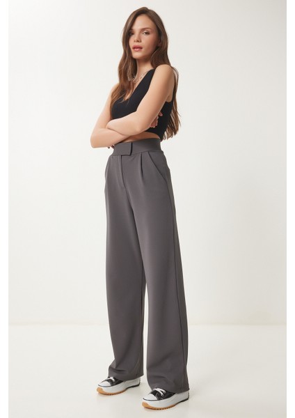 Beli Cırtlı Rahat Palazzo Pantolon LRV0003 ANTRASİT