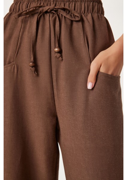 Cepli Geniş Paça Keten Pantolon