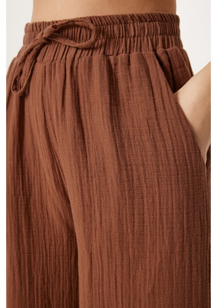 Oversize Müslin Gömlek Pantolon Takım LSA0014 KAHVERENGİ indirimleri