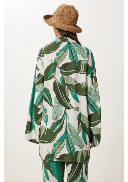 Desenli Yazlık Viskon Kimono Pantolon Takım