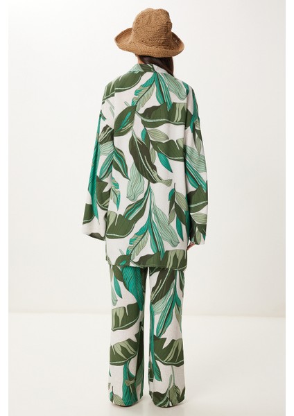 Desenli Yazlık Viskon Kimono Pantolon Takım