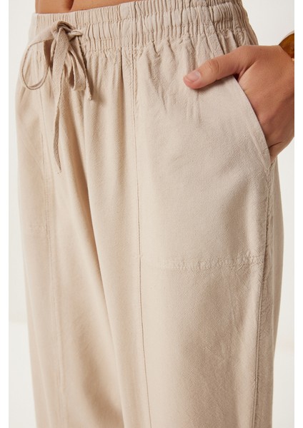 Çımalı Rahat Keten Şalvar Pantolon