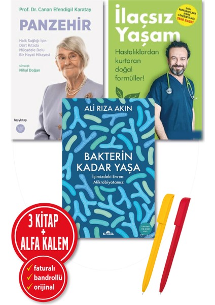 Alfa Kalem+Canan Karatay 3 Kitap (Panzehir+Ilaçsız Yaşam+Bakterin Kadar Yaşa) Sağlık Yeni Hayykitap