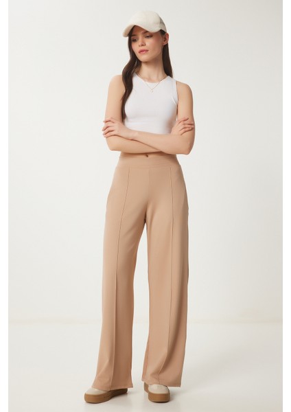 Yüksek Bel Scuba Palazzo Pantolon LBF0011 KOYU BEJ fiyatları