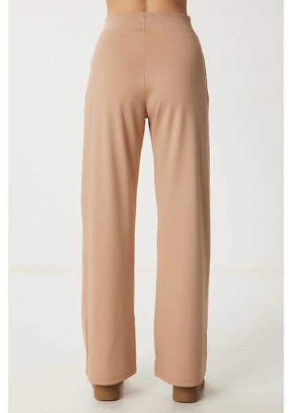 Yüksek Bel Scuba Palazzo Pantolon LBF0011 KOYU BEJ fırsatları
