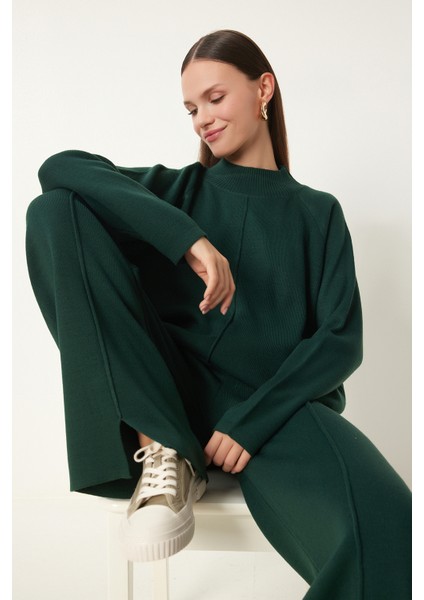 Şık Triko Kazak Pantolon Takım LMU0001 ZÜMRÜT YEŞİLİ modelleri