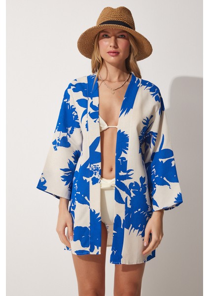 Desenli Keten Viskon Kimono modelleri