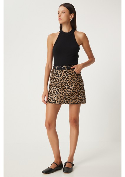 Leopar Desenli Mini Denim Etek modelleri