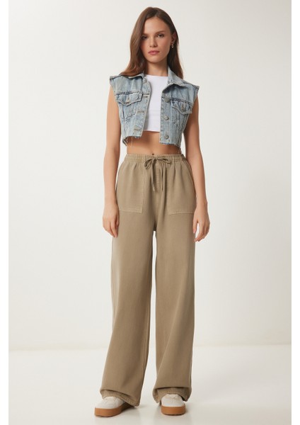Soluk Efektli Geniş Paça Denim Palazzo Pantolon