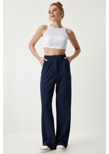 Beli Cırtlı Rahat Palazzo Pantolon LRV0003 LACİVERT modelleri
