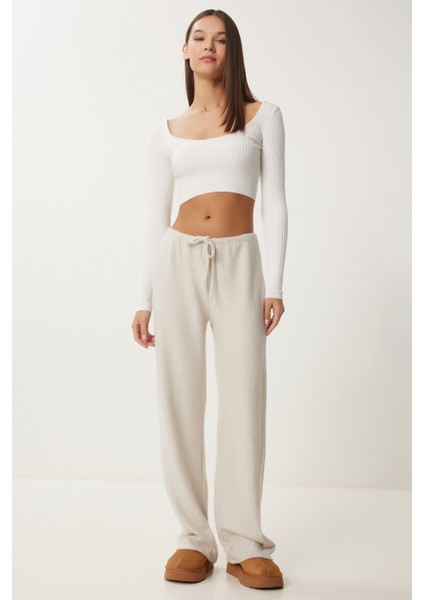 Yumoş Bol Örme Pantolon LUB0063 BEJ