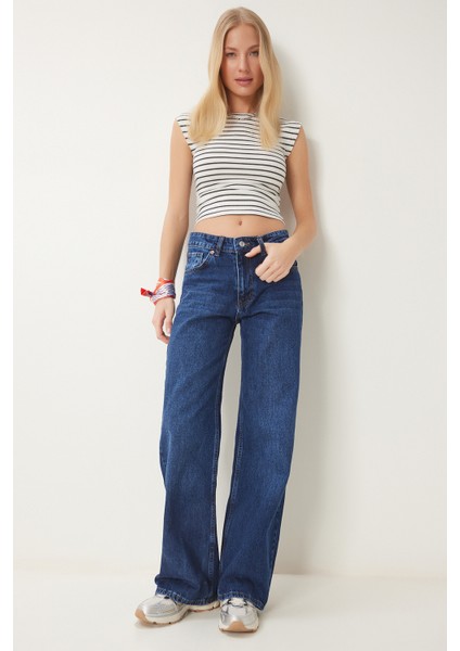 Orta Bel Geniş Paça Bol Jeans