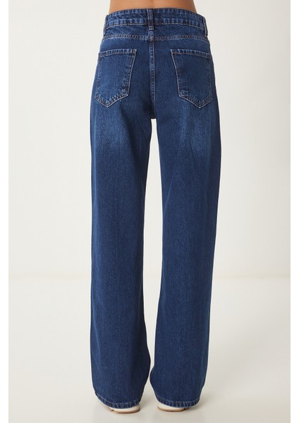 Orta Bel Geniş Paça Bol Jeans