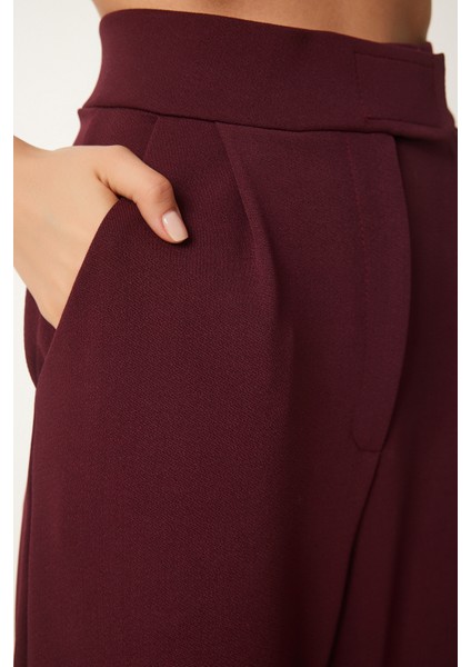 Beli Cırtlı Rahat Palazzo Pantolon LRV0003 BORDO fırsatları