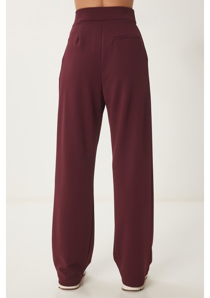 Beli Cırtlı Rahat Palazzo Pantolon LRV0003 BORDO