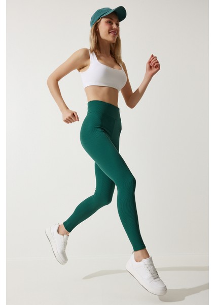 Yüksek Bel Fitilli Örme Tayt LZV0001 YEŞİL fiyatları