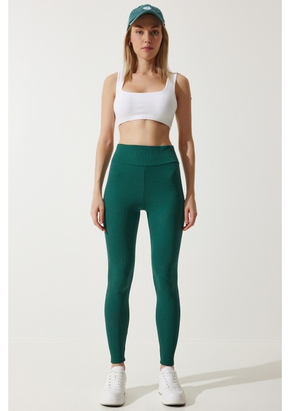 Yüksek Bel Fitilli Örme Tayt LZV0001 YEŞİL modelleri