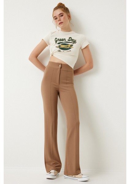 Yüksek Bel Likralı Örme Pantolon LRV0004 BİSKÜVİ