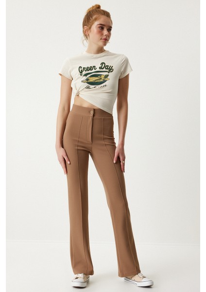 Yüksek Bel Likralı Örme Pantolon LRV0004 BİSKÜVİ modelleri