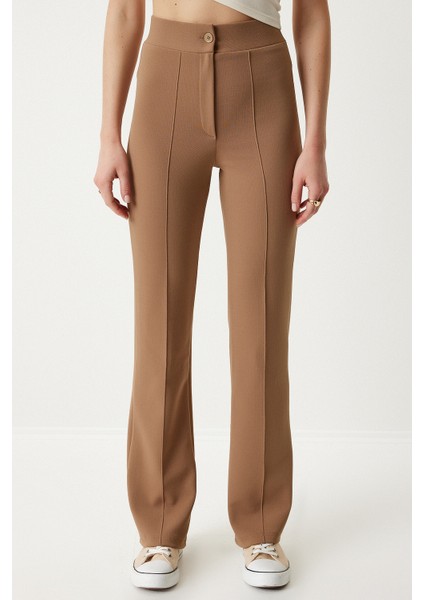 Yüksek Bel Likralı Örme Pantolon LRV0004 BİSKÜVİ fırsatları