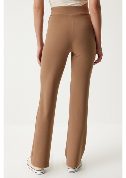 Yüksek Bel Likralı Örme Pantolon LRV0004 BİSKÜVİ