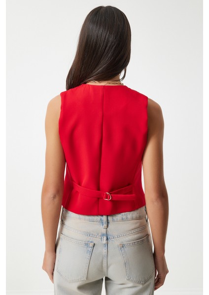Vucüda Oturan Crop Dokuma Yelek