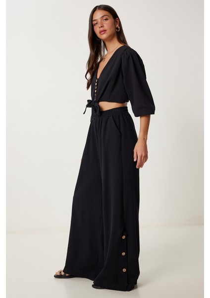 Keten Crop Bluz Pantolon Takım