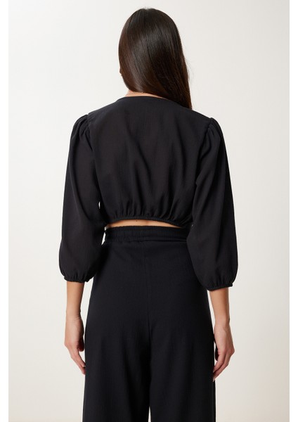 Keten Crop Bluz Pantolon Takım