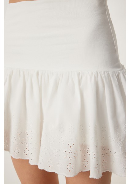 Fistolu Örme Mini Şort Etek Kemik LNJ0024