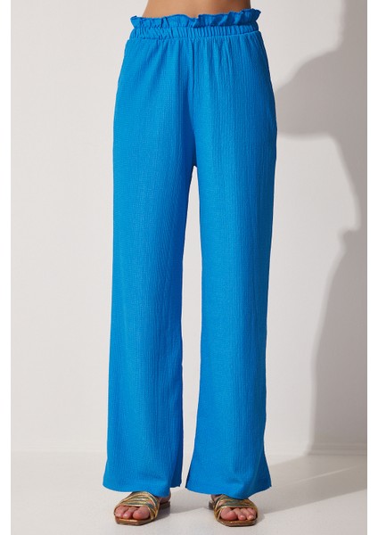 Geniş Paça Dökümlü Pantolon LMC0057 MAVİ fırsatları