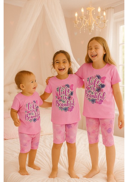 Life;sbeatiful Yazılı Kız Çocuk Pijama Takımı Pembe 1-12 Yaş fiyatları