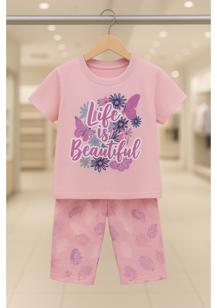 Life;sbeatiful Yazılı Kız Çocuk Pijama Takımı Pembe 1-12 Yaş indirimleri