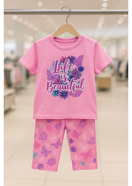 Life;sbeatiful Yazılı Kız Çocuk Pijama Takımı Pembe 1-12 Yaş