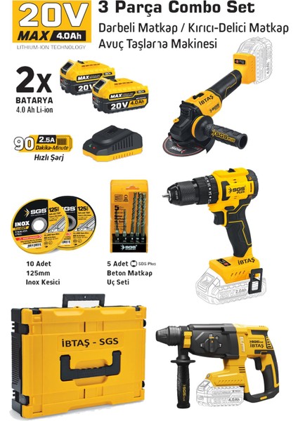 SGS5450 Akülü Vidalama Matkap - Kırıcı - Avuç Taşlama Combo Set 3 Parça