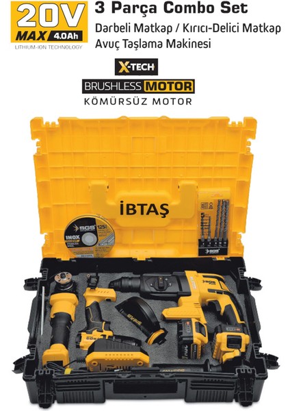 SGS5450 Akülü Vidalama Matkap - Kırıcı - Avuç Taşlama Combo Set 3 Parça