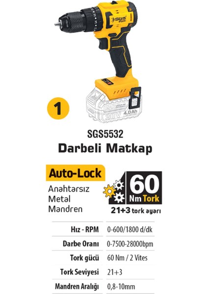 SGS5450 Akülü Vidalama Matkap - Kırıcı - Avuç Taşlama Combo Set 3 Parça