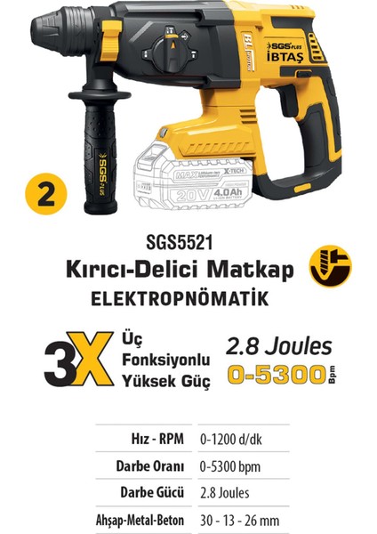 SGS5450 Akülü Vidalama Matkap - Kırıcı - Avuç Taşlama Combo Set 3 Parça