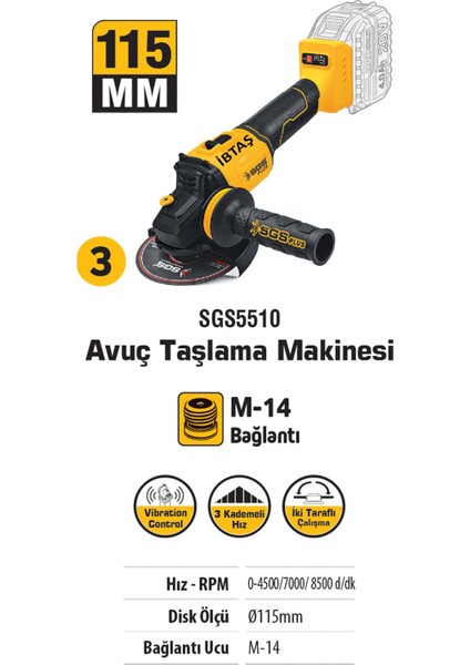SGS5450 Akülü Vidalama Matkap - Kırıcı - Avuç Taşlama Combo Set 3 Parça