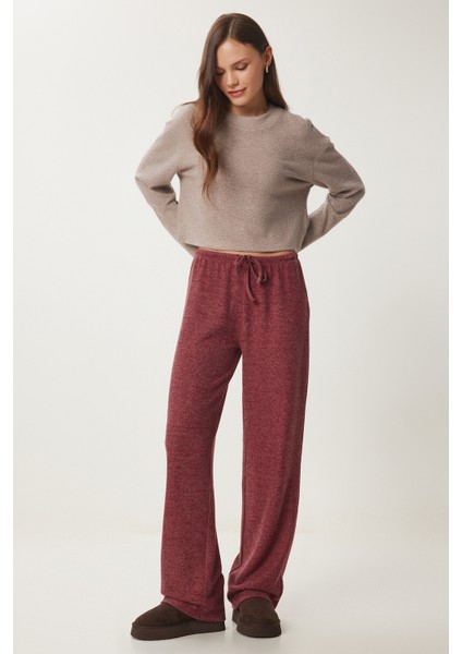 Yumoş Bol Örme Pantolon LUB0063 BORDO fiyatları