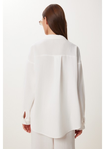 Oversize Müslin Gömlek Pantolon Takım LSA0014 EKRU