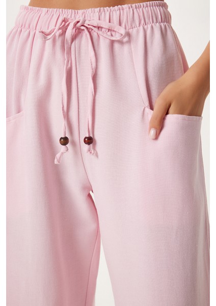 Cepli Geniş Paça Keten Pantolon