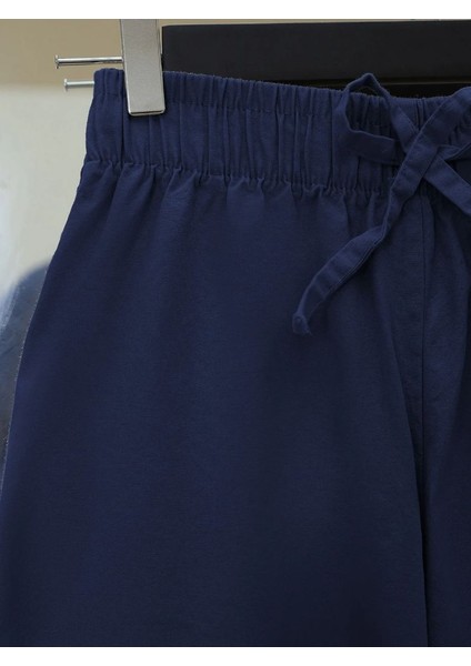 Bağcık Detaylı Bol Paça Beli Lastikli Keten Pantolon modelleri