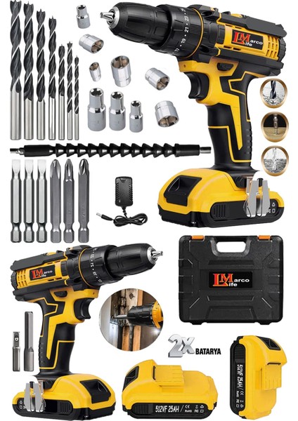 Alman Münih Serii 512VF 25AH Çift Akülü 27PCS Set Hediyeli Delme Vidalama Matkap